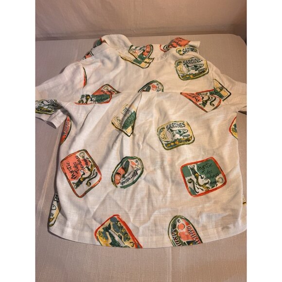 Jane + Delancey Sardine Print Shirt Women’s L Linen Blend Button Up - Picture 8 of 10